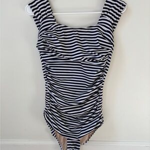 Albion fit Brigitte Off Shoulder One-piece Navy & white stripes